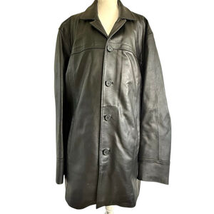 Vintage 90’s Y2K Wilsons Leather Men's 2XLT Black Leather Car Coat Jacket Tall